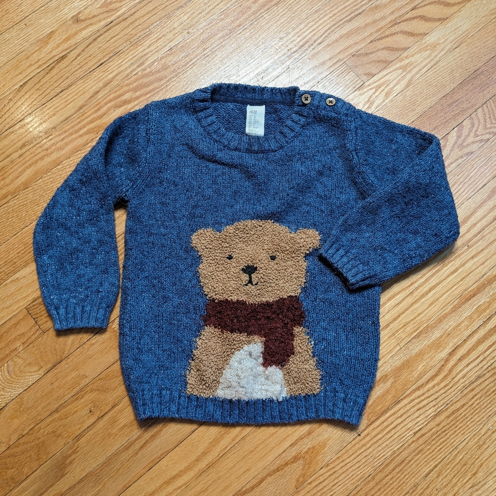 H&M Knit Pullover Sweater 2t Blue Bear kids boys